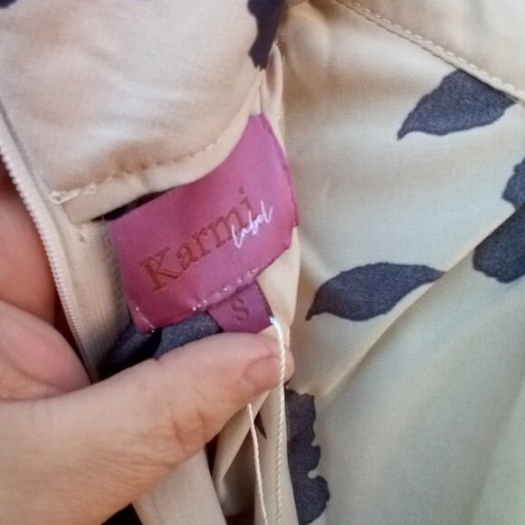 KARMI LABEL Dress Womens Size S Tan Black Floral Print Halter Tie Waist New - Picture 12 of 12